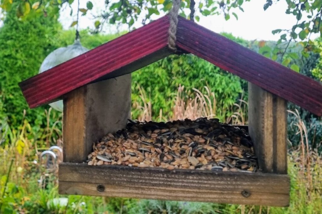 Vogelhäuschen mit Vogelfutter